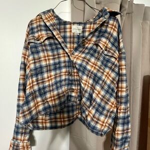 American Eagle Outfitters Blue and Brown Plaid Shirt